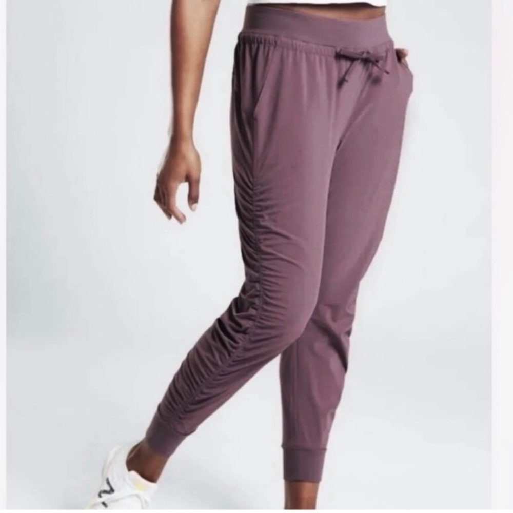 Athleta Attitude Jogger Pants Mauve Purple ruched sides